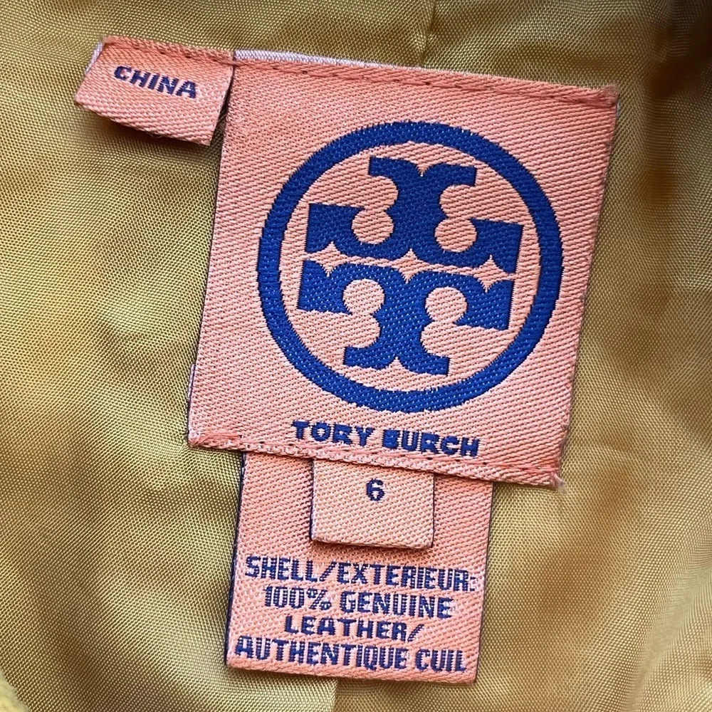 Tory Burch 100% Leather Buttery Suede Sz 6 Mustard Yellow 3/4 Sleeve Jacket
